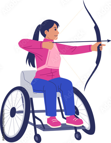 Disabled Athlete Wheelchair Archery Sport Practice Illustration