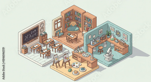 classrooms, laboratories, painting rooms, libraries