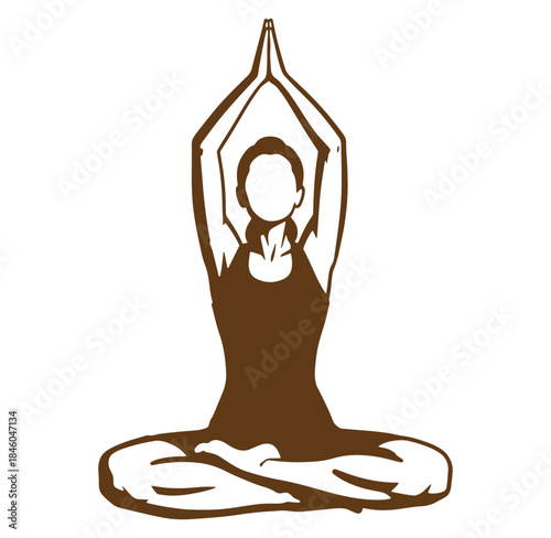 Yoga pose illustration depicting woman meditating in lotus position with hands above head