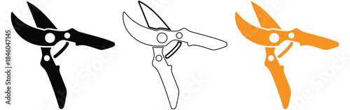 Pruning shears in three colors for gardening and landscaping needs,Pruning shears icon. Thin line icon vector.Hand pruner silhouette icon logo vector illustration isolated on white background,