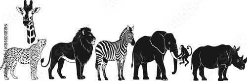 African animal silhouette vector, safari wildlife, nature icon, black illustration, biodiversity art, savanna species, conservation graphic, jungle creatures