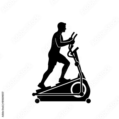 Male Adult Silhouette on Elliptical Trainer for Gym Workout and Fitness Vector Icon on transparent background