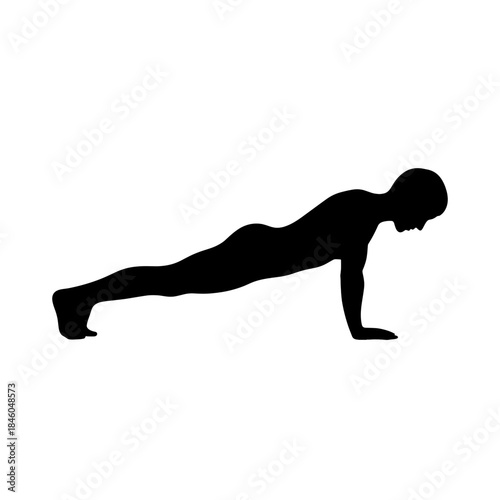 Adult person doing plank exercise, workout silhouette vector on transparent background