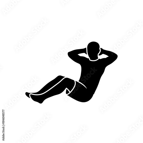 Black Silhouette Vector of a Man Doing Sit Ups Exercise, Fitness Workout on Transparent Background