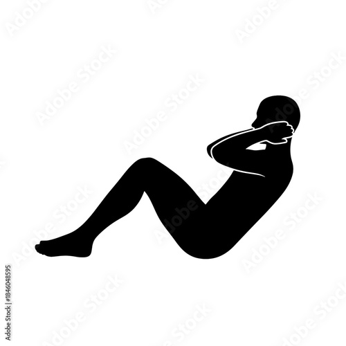Black Silhouette Vector of Person Doing Sit Up Exercise for Fitness Training on Transparent Background