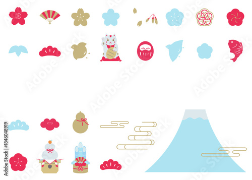 縁起物のフレームイラスト　年賀状イラスト素材