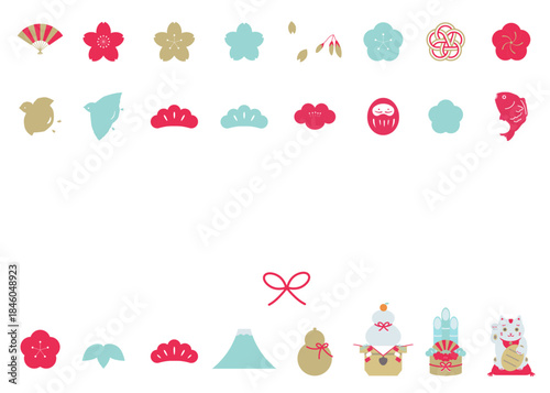 縁起物のフレームイラスト　年賀状イラスト素材