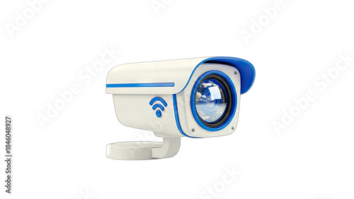 CCTV Camera with Wifi Symbol on White Background