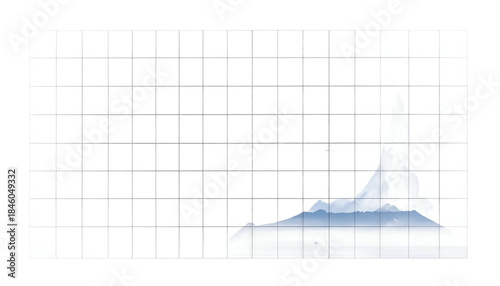 Subtle gradient mountain range scene with fog and grid overlay