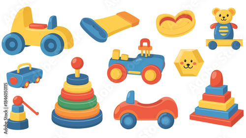 Playful Action with Colorful Toy Vehicles and Stacking Shapes in a Creative Learning Environment for Children
