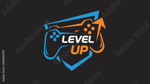 Gaming Logo Design Featuring Game Controller, Graphic Content in Digital Environment from Creative Viewpoint for Level-Up Concept