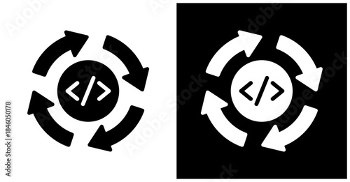Continuous Integration Icon Set In White And Black Background