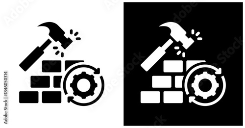 Build Process Icon Set In White And Black Background