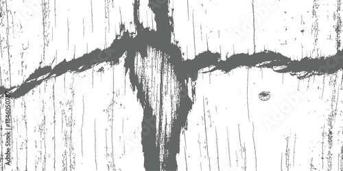 Distressed wood grain texture vector overlay Grungy cracked timber background with vertical scratch lines Monochromatic graphic resource