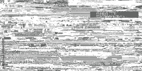 Abstract horizontal glitch texture background with digital distortion and static noise effect in grayscale vector