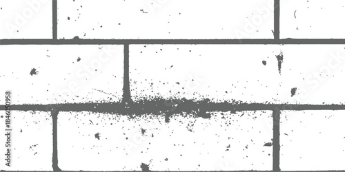 Distressed grunge brick wall vector texture overlay background in monochrome gray and white