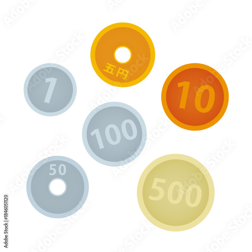 1円・5円・10円・100円・500円のイラストセット