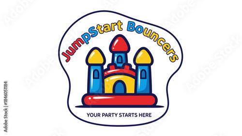 Exciting Event, Bouncy Castle, Birthday Party, Graphic Design, Festive Atmosphere, Fun Viewpoint, Children’s Celebration Theme