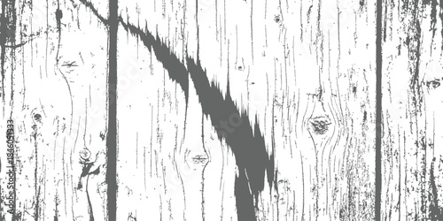 Grunge Distressed Wood Texture Vector Background with Vertical Planks and Large Scratch Overlay High Contrast Grayscale Surface Design