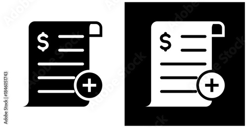 Medical Bills Icon Set In White And Black Background