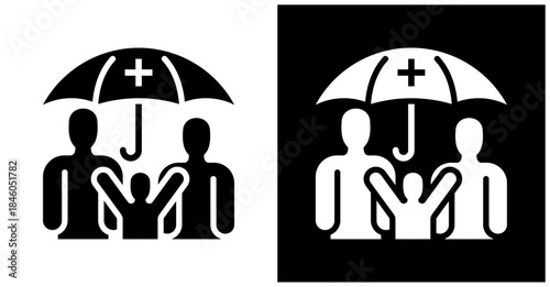 Family Coverage Icon Set In White And Black Background