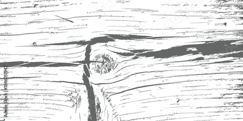 Distressed Wood Grain Grunge Texture Background Vector Illustration with Knots and Cracks Monochrome Graphic Overlay