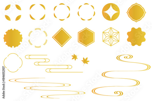 シンプルな和風の装飾イラストセット　吹き出し　あしらい　フレーム