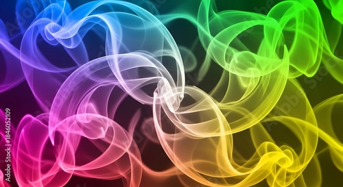 Colorful smoke swirls against a dark background, creating an abstract design.