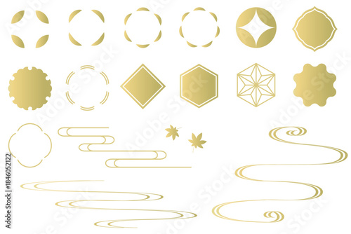 シンプルな和風の装飾イラストセット　吹き出し　あしらい　フレーム