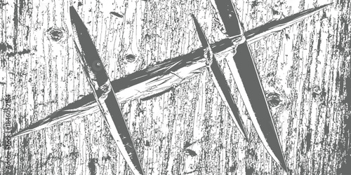 Extreme scratched wood texture background with deep knife slashes grunge distress mark vector illustration