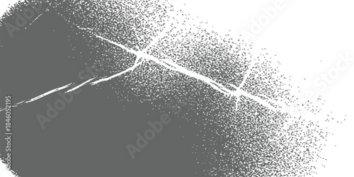 Grunge Overlay Texture Vector Dark Grey Paint Roller Stroke with Fading Speckled Dust Effect and White Cracks