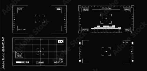 Camera viewfinder interfaces and recording screen displays for video production and photography