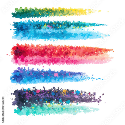Vibrant glitter paint strokes in bold colors, textured artistic brush lines, modern creative background design, colorful abstract paint strips isolated on white
