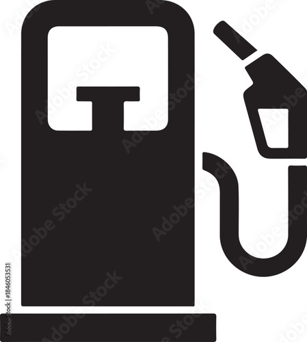Black and white of a gas pump with a fuel nozzle symbol