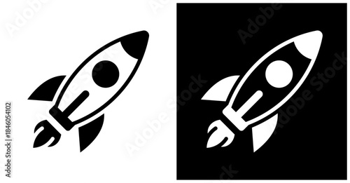 Rocket Icon Set In White And Black Background