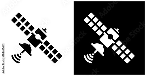 Satellite Icon Set In White And Black Background