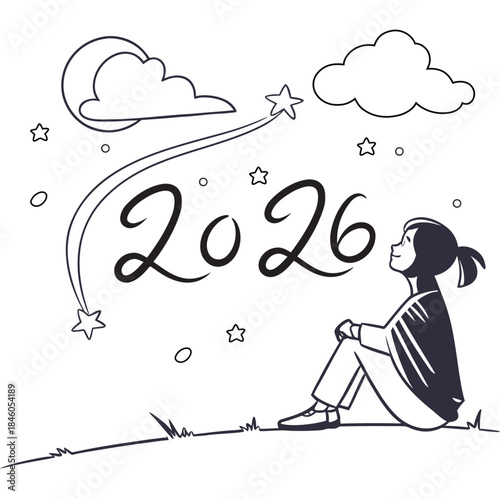 Hand drawn illustration of a person looking forward to the year 2026