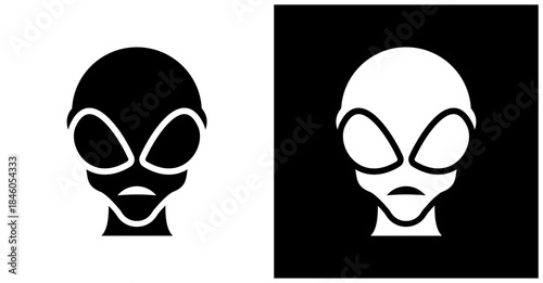 Alien Icon Set In White And Black Background