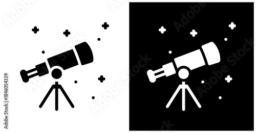 Stargazing Icon Set In White And Black Background