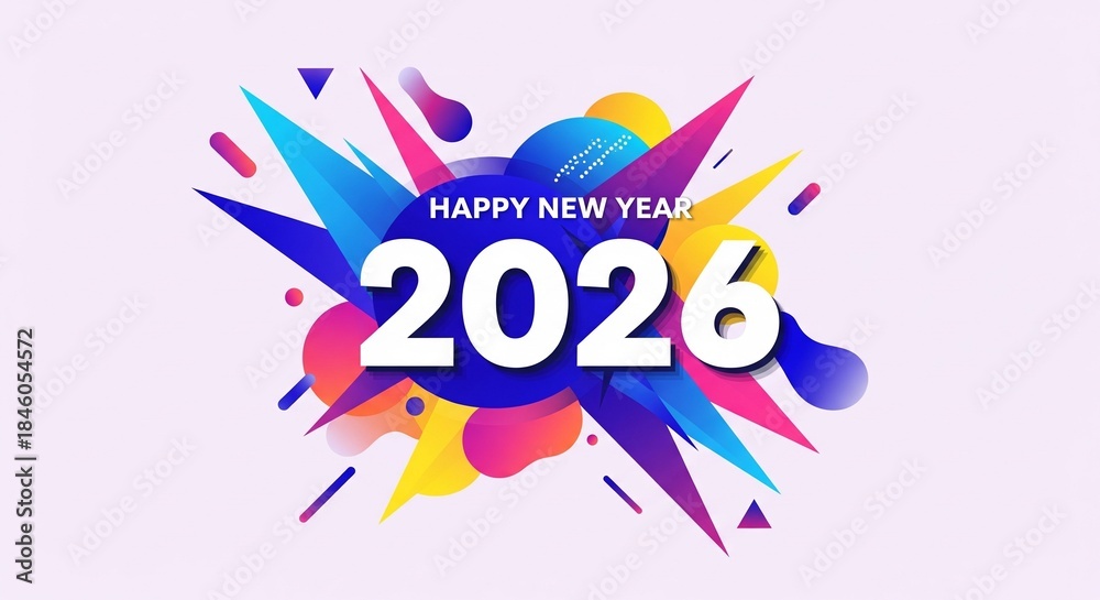 Fototapeta premium Happy New Year 2026 Typography Design on Clean Background, Modern Festive Vector Illustration