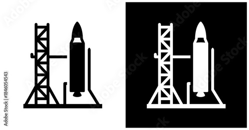 Rocket Launchpad Icon Set In White And Black Background