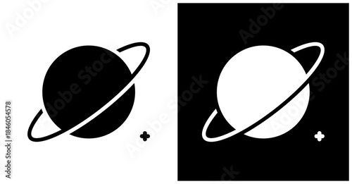 Exoplanet Icon Set In White And Black Background