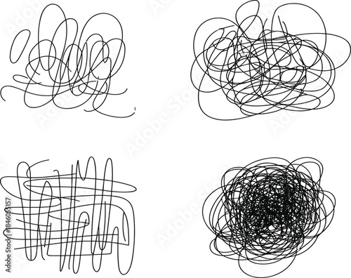 Hand Drawn Scribble Line Vector Set: Chaotic Tangles, Doodle Shapes for Abstract Art and Backgrounds
