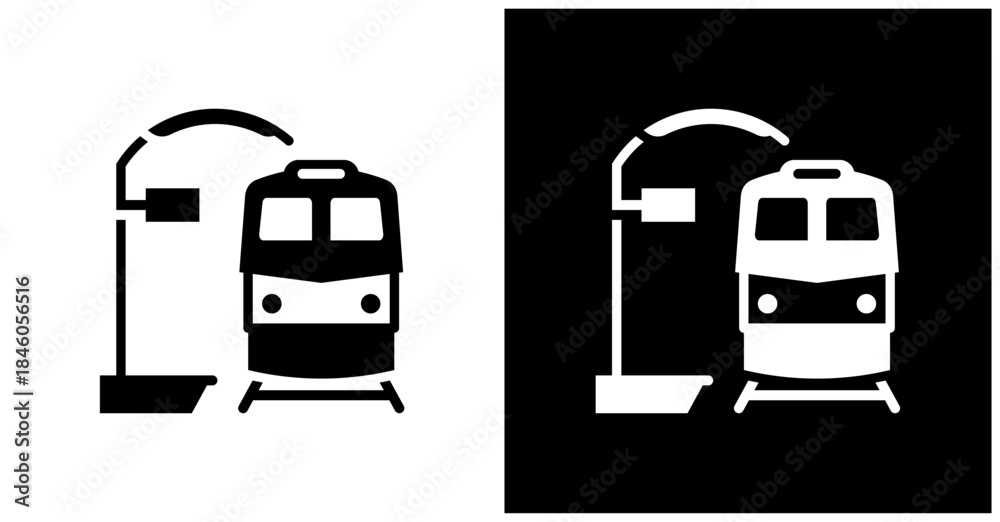 Fototapeta premium Train Station Icon Set In White And Black Background