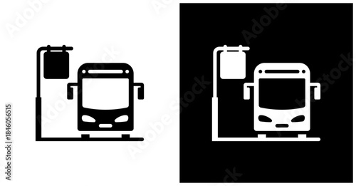 Bus Stop Icon Set In White And Black Background