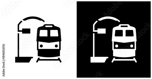 Train Station Icon Set In White And Black Background