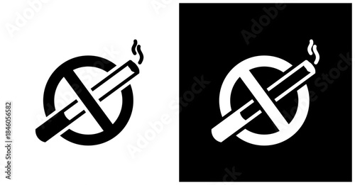 No Smoking Icon Set In White And Black Background