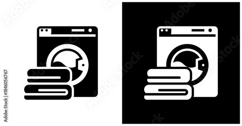 Laundry Service Icon Set In White And Black Background