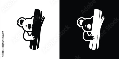 Cute Koala Illustration in Black and White for Logo or Icon Design