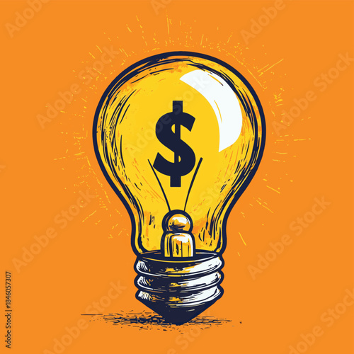 An innovative financial idea depicted as a light bulb with a dollar sign, displayed on a bright orange background